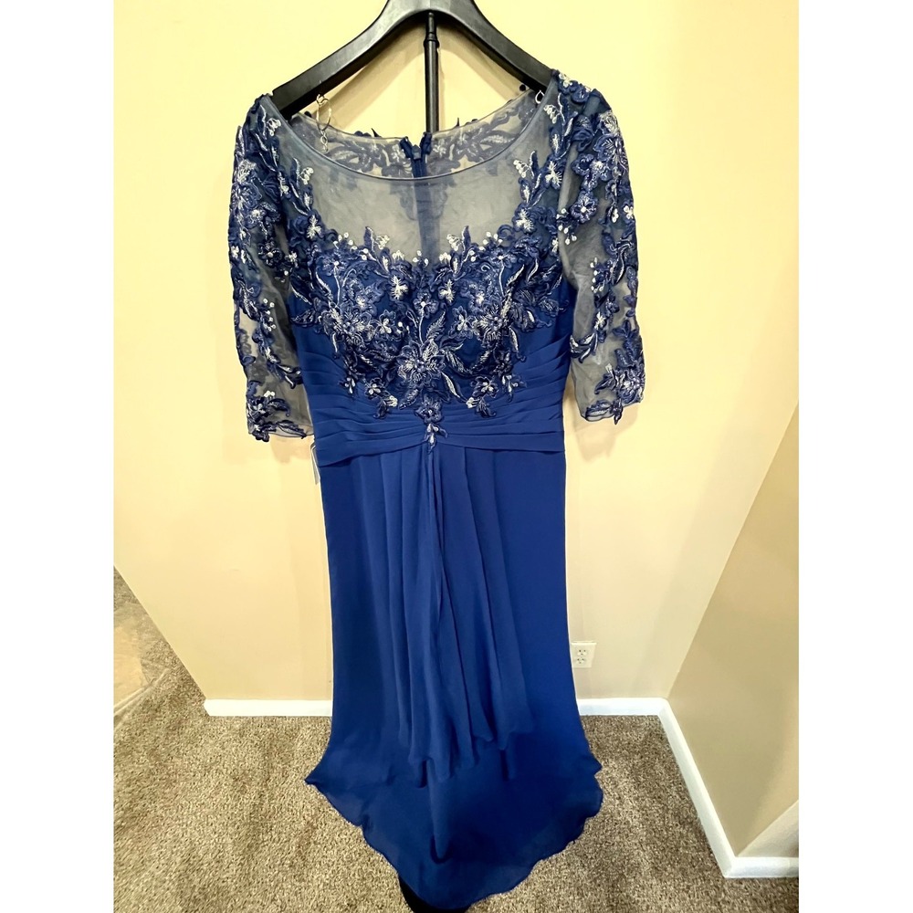 JJ's House Maxi Dress Womens 16 Blue Floral Lace Party Wear Boat Neck Back Zip